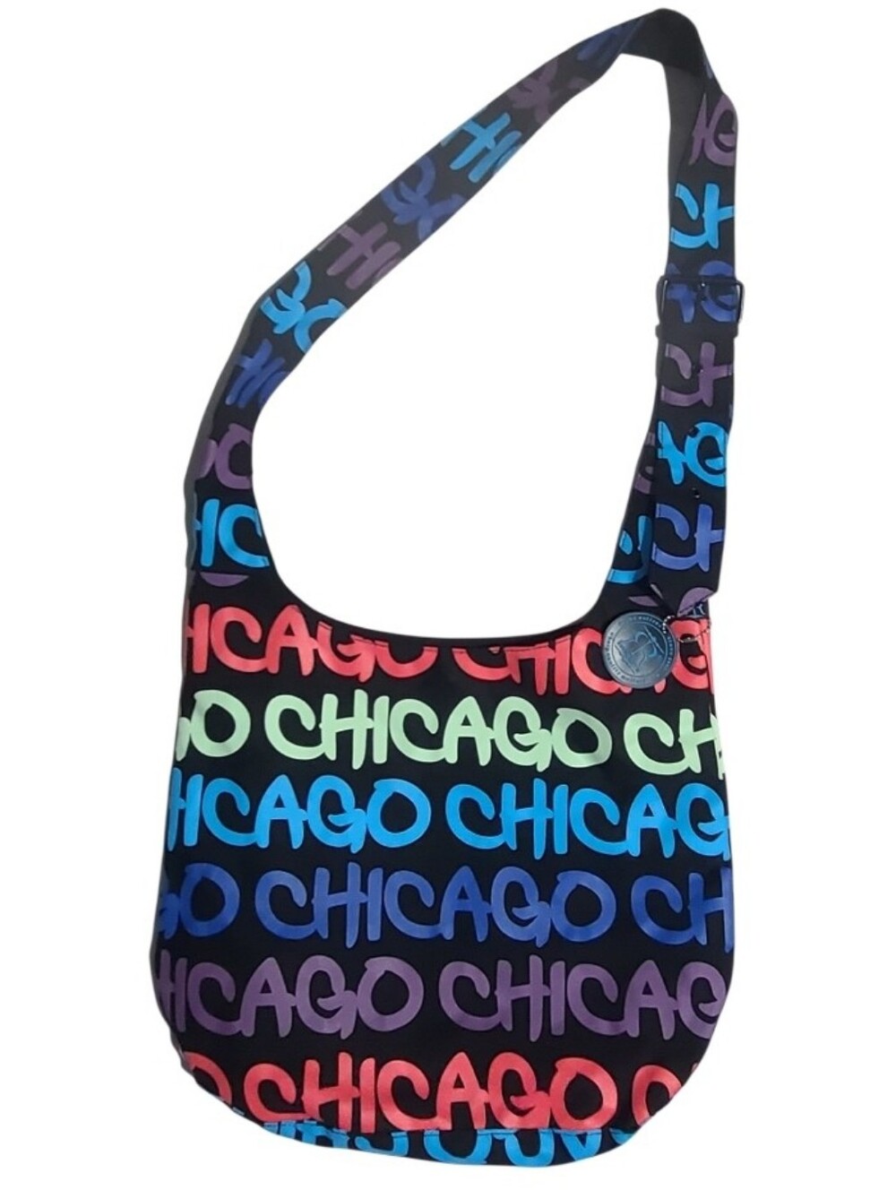 Robin Ruth Chicago Neon Graffiti Text Slouchy Canvas Hobo Sling Bag